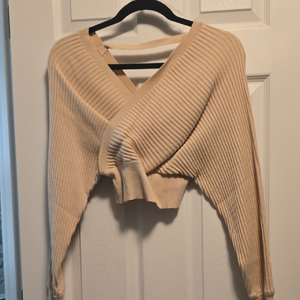 Windsor - Cropped Ribbed Wrap Sweater - Cream
